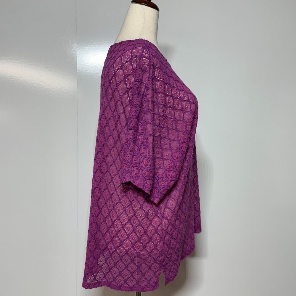 Catherines Top Womens‎ 2X- 22-24 Purple Crochet Lace Overlay Semi Sheer Career - Picture 4 of 8